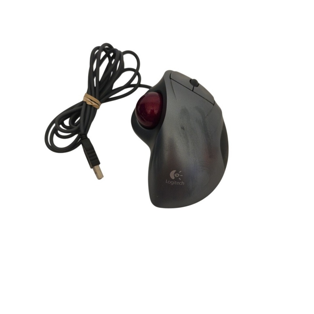 Logitech Trackman Wheel Optical Wired USB Mouse T-BB18 Red Ball Silver Black